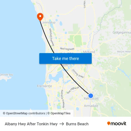Albany Hwy After Tonkin Hwy to Burns Beach map