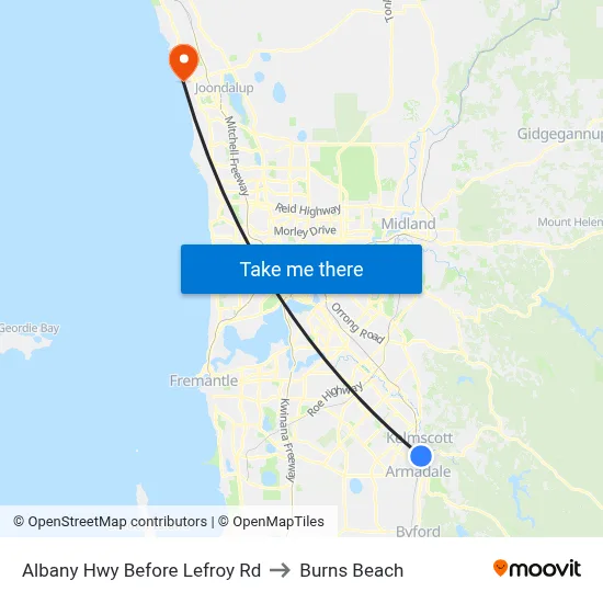 Albany Hwy Before Lefroy Rd to Burns Beach map