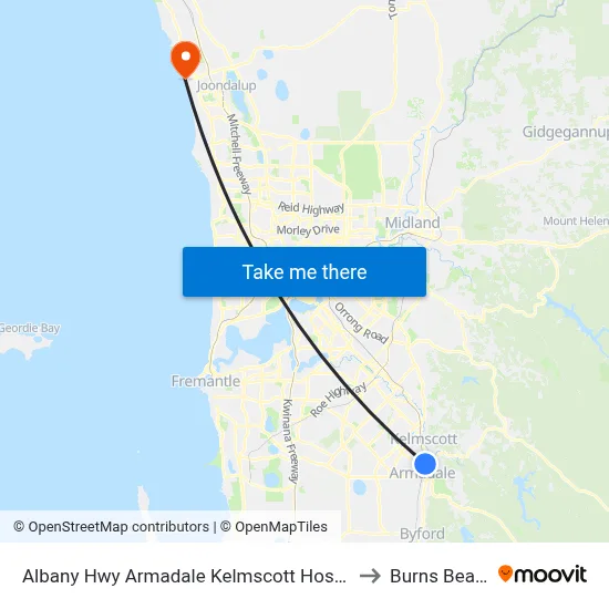 Albany Hwy Armadale Kelmscott Hospital to Burns Beach map