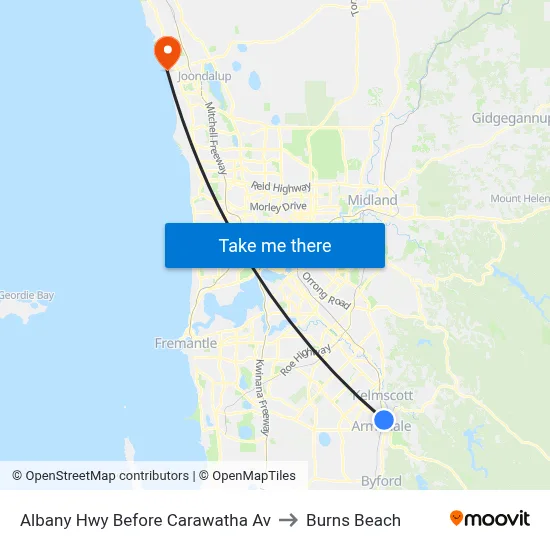 Albany Hwy Before Carawatha Av to Burns Beach map