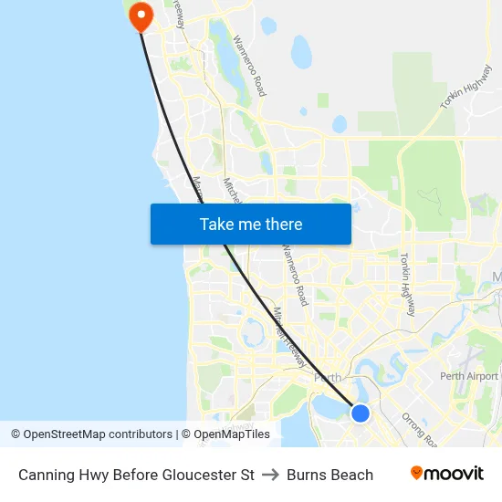 Canning Hwy Before Gloucester St to Burns Beach map