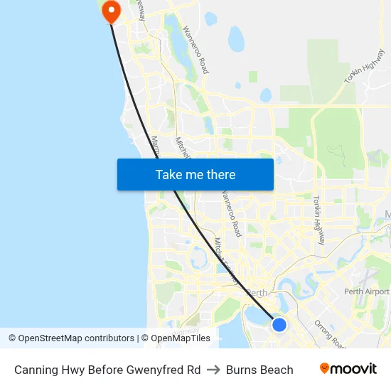 Canning Hwy Before Gwenyfred Rd to Burns Beach map