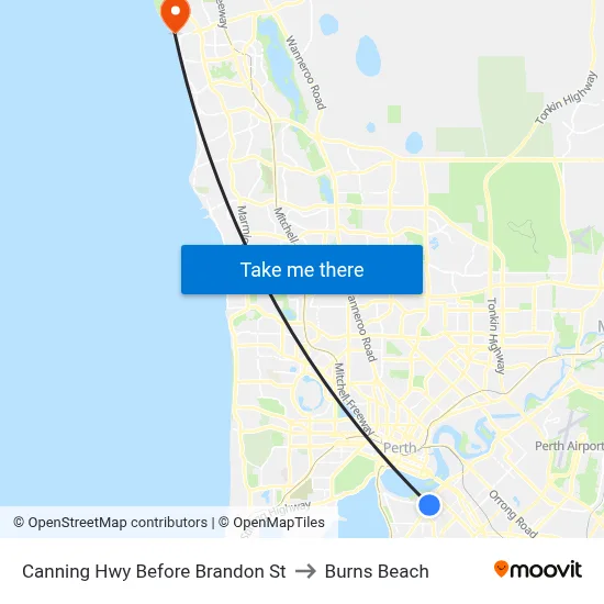 Canning Hwy Before Brandon St to Burns Beach map