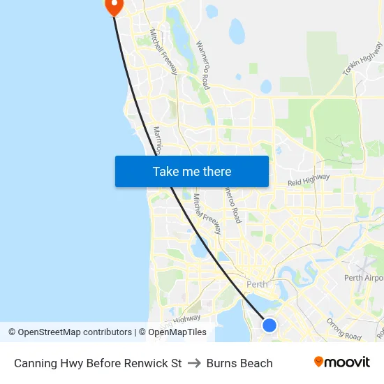 Canning Hwy Before Renwick St to Burns Beach map
