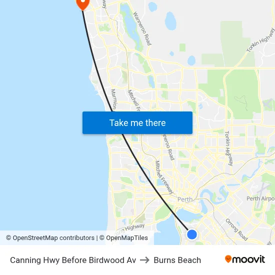 Canning Hwy Before Birdwood Av to Burns Beach map