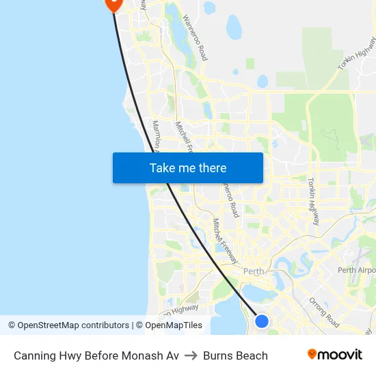Canning Hwy Before Monash Av to Burns Beach map