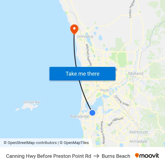 Canning Hwy Before Preston Point Rd to Burns Beach map