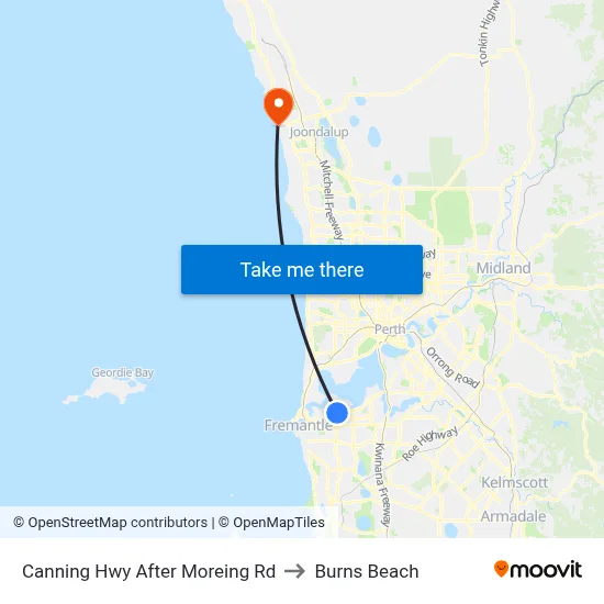 Canning Hwy After Moreing Rd to Burns Beach map