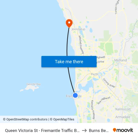 Queen Victoria St - Fremantle Traffic Bridge to Burns Beach map