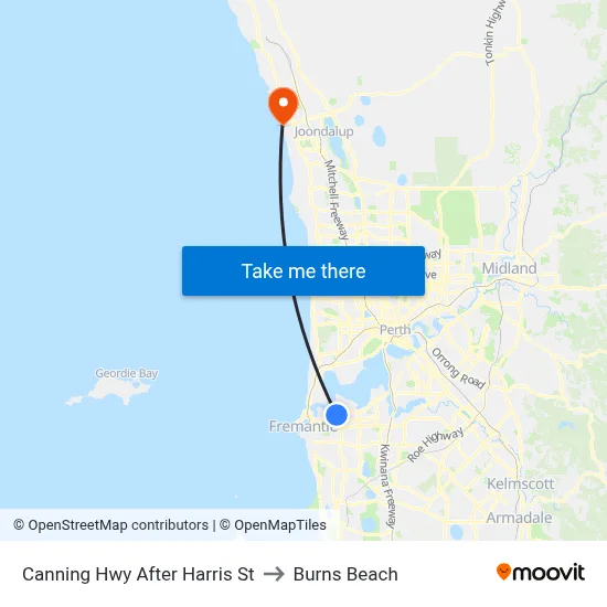 Canning Hwy After Harris St to Burns Beach map