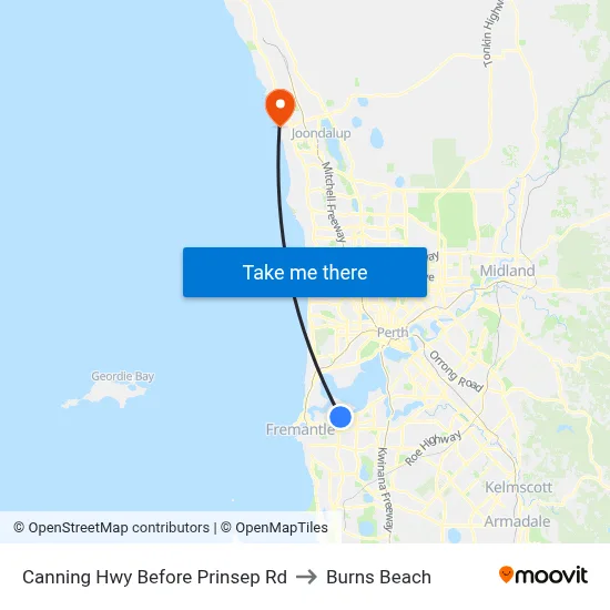 Canning Hwy Before Prinsep Rd to Burns Beach map