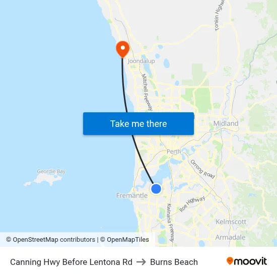 Canning Hwy Before Lentona Rd to Burns Beach map