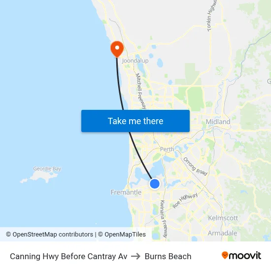 Canning Hwy Before Cantray Av to Burns Beach map