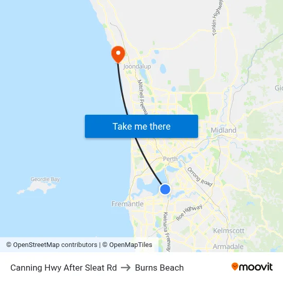 Canning Hwy After Sleat Rd to Burns Beach map