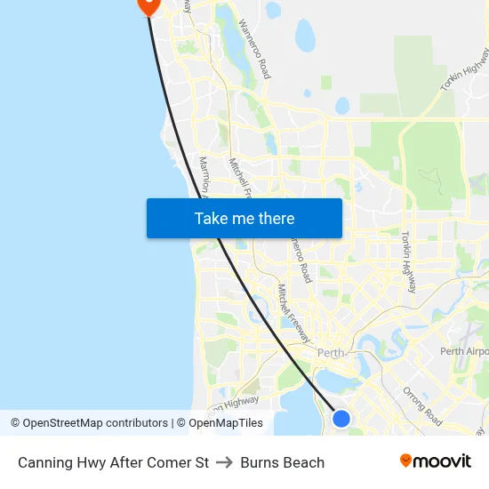 Canning Hwy After Comer St to Burns Beach map