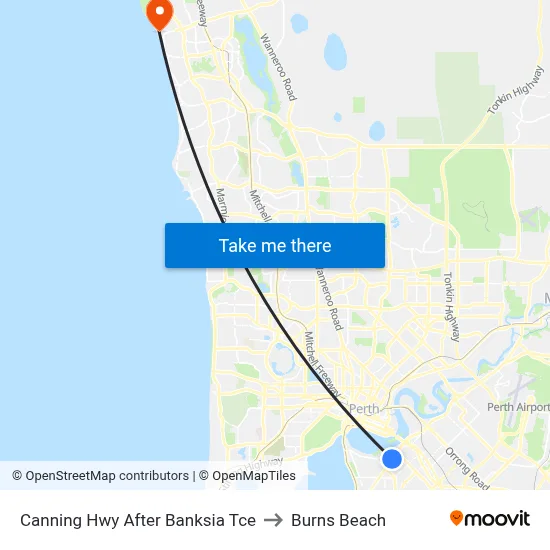 Canning Hwy After Banksia Tce to Burns Beach map