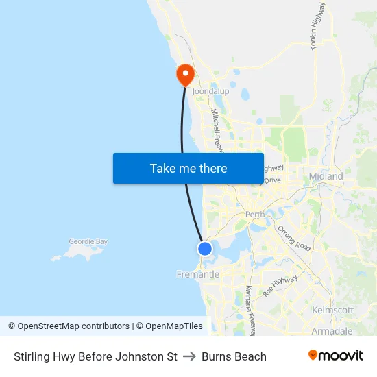 Stirling Hwy Before Johnston St to Burns Beach map