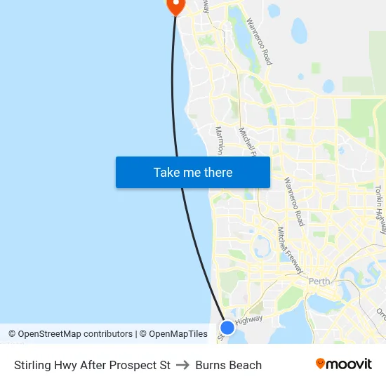 Stirling Hwy After Prospect St to Burns Beach map