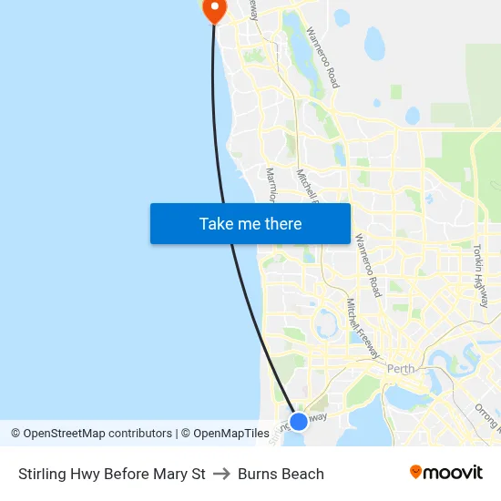 Stirling Hwy Before Mary St to Burns Beach map