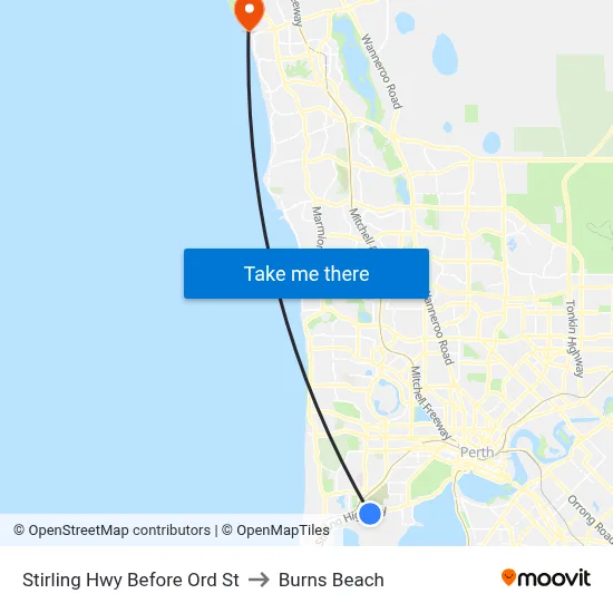 Stirling Hwy Before Ord St to Burns Beach map