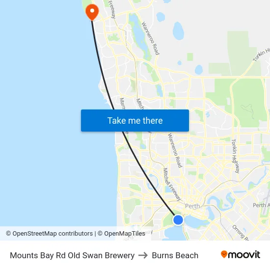 Mounts Bay Rd Old Swan Brewery to Burns Beach map
