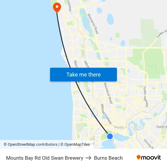 Mounts Bay Rd Old Swan Brewery to Burns Beach map