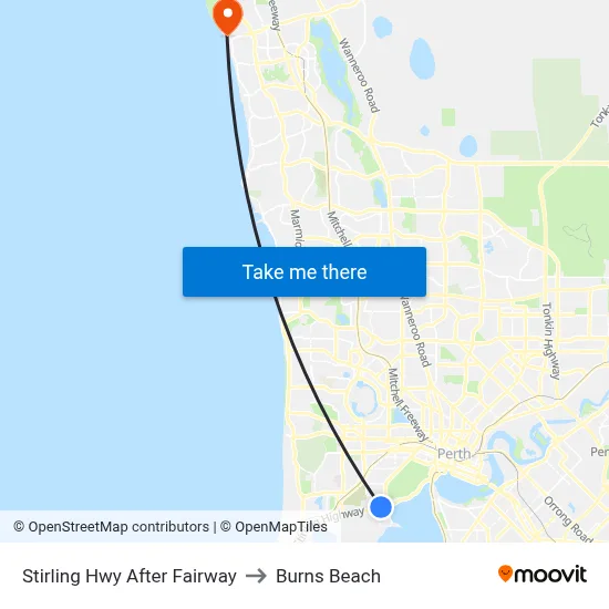 Stirling Hwy After Fairway to Burns Beach map