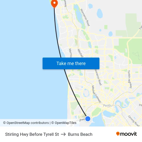 Stirling Hwy Before Tyrell St to Burns Beach map