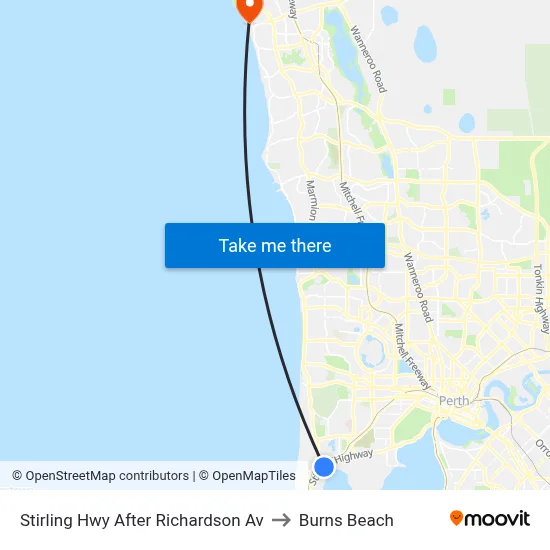 Stirling Hwy After Richardson Av to Burns Beach map