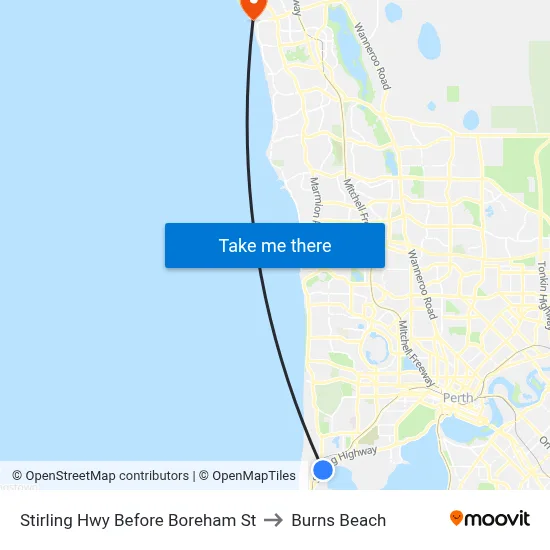 Stirling Hwy Before Boreham St to Burns Beach map