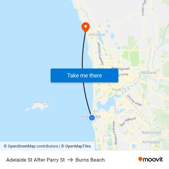 Adelaide St After Parry St to Burns Beach map