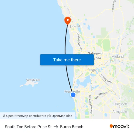 South Tce Before Price St to Burns Beach map