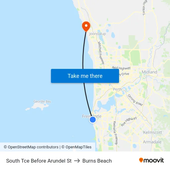 South Tce Before Arundel St to Burns Beach map