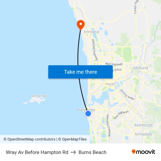 Wray Av Before Hampton Rd to Burns Beach map