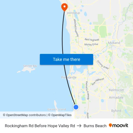 Rockingham Rd Before Hope Valley Rd to Burns Beach map