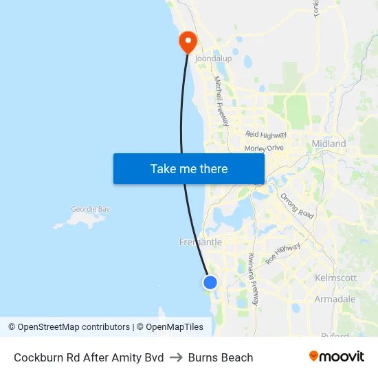 Cockburn Rd After Amity Bvd to Burns Beach map