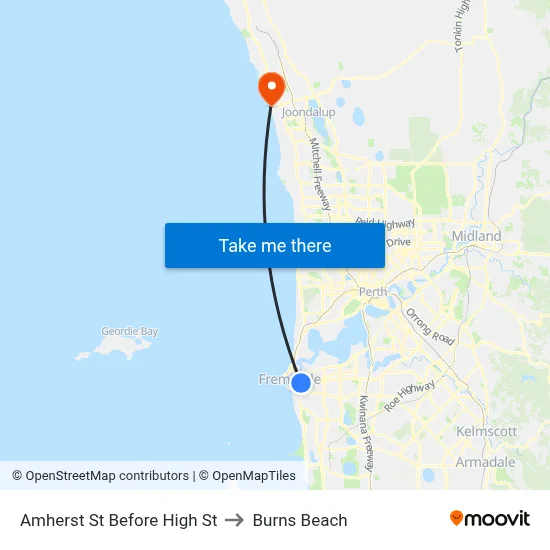 Amherst St Before High St to Burns Beach map