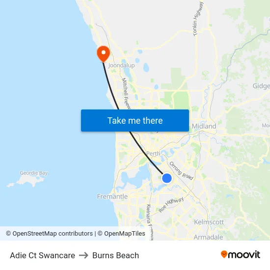 Adie Ct Swancare to Burns Beach map