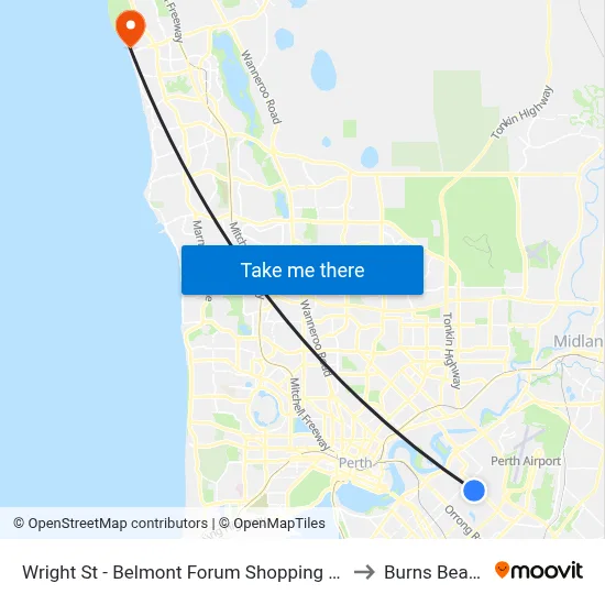 Wright St - Belmont Forum Shopping Ctr to Burns Beach map