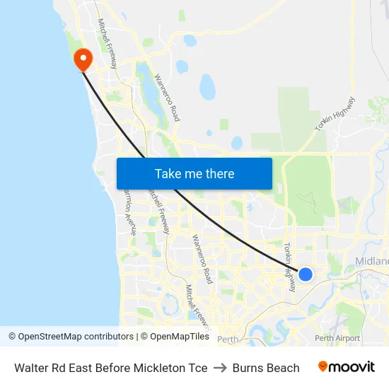 Walter Rd East Before Mickleton Tce to Burns Beach map