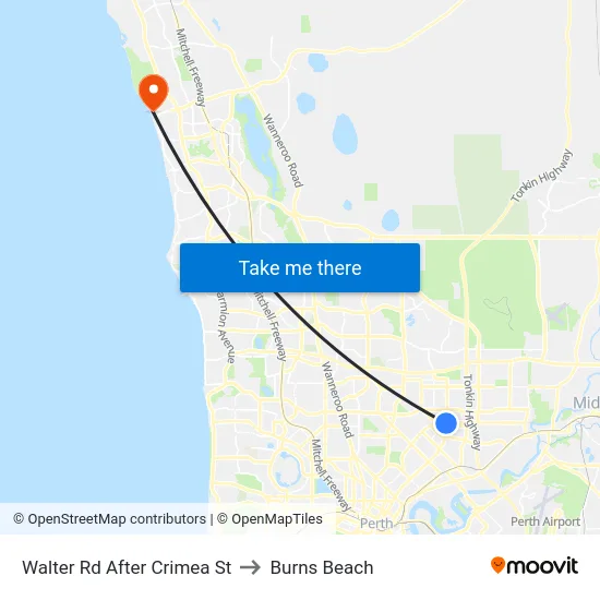 Walter Rd After Crimea St to Burns Beach map