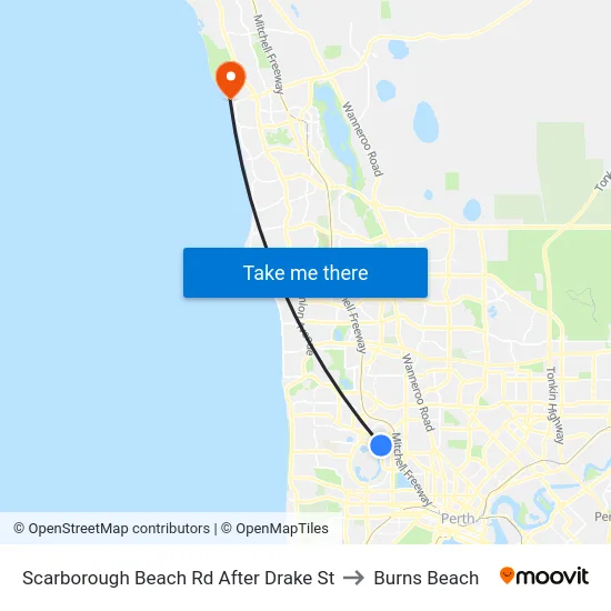 Scarborough Beach Rd After Drake St to Burns Beach map