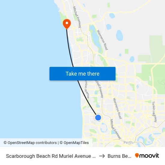 Scarborough Beach Rd Muriel Avenue Cat Id 8 to Burns Beach map