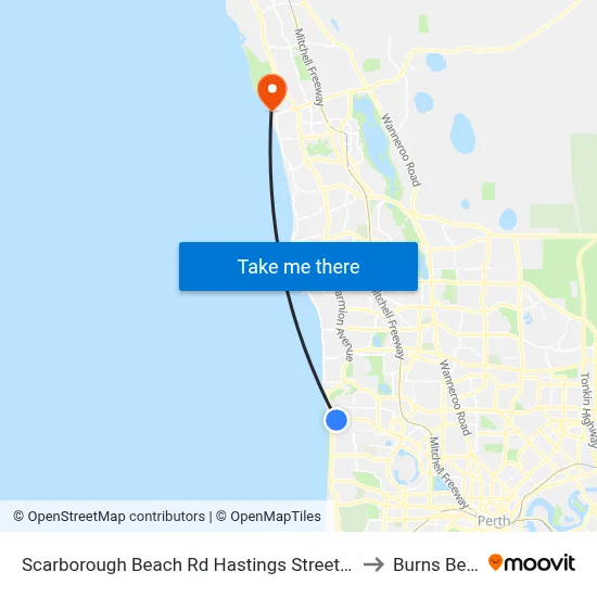Scarborough Beach Rd Hastings Street Cat Id 19 to Burns Beach map