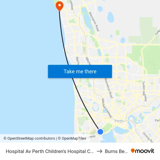 Hospital Av Perth Children's Hospital Cat Id 132 to Burns Beach map