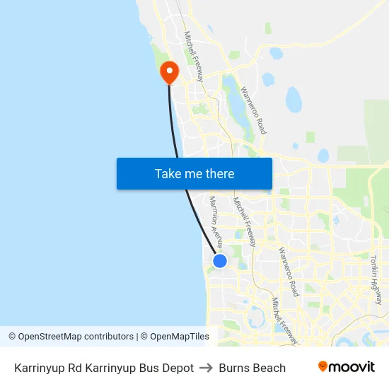 Karrinyup Rd Karrinyup Bus Depot to Burns Beach map