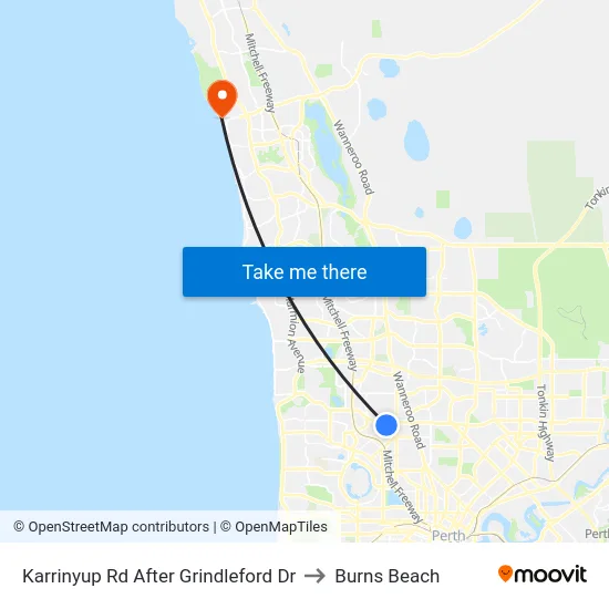Karrinyup Rd After Grindleford Dr to Burns Beach map