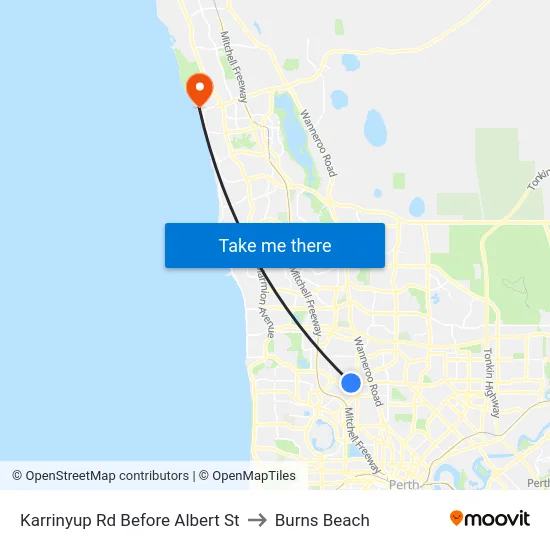 Karrinyup Rd Before Albert St to Burns Beach map