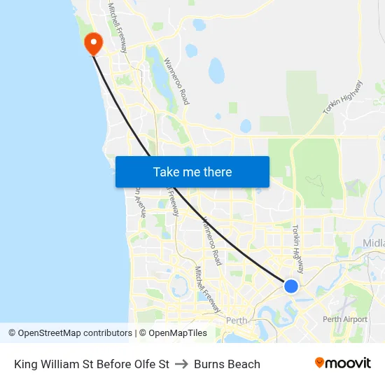 King William St Before Olfe St to Burns Beach map