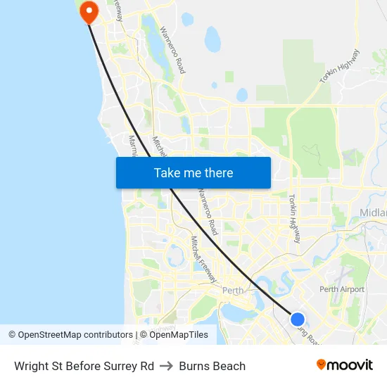 Wright St Before Surrey Rd to Burns Beach map